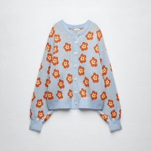 ZARA | Floral Jacquard Knit Cardigan SZ Small
